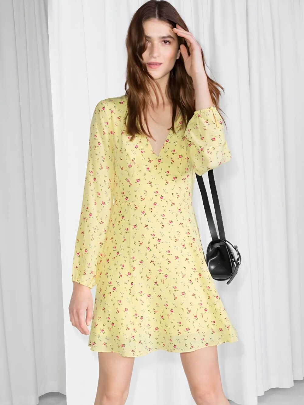 & Other Stories Floral Print Silk Dress Size 38